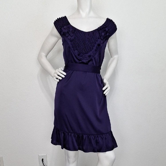 Gianni Bini NEW Purple Romantic Glam Cocktail Belted Ruffle Preppy Dress Size 10 - Picture 1 of 14